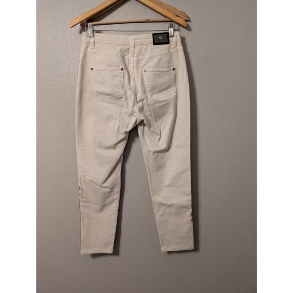Rare ETRO Floral Printed Denim  Ankle Jeans Womens 28 Cream Embroidered Tapered - Picture 2 of 13